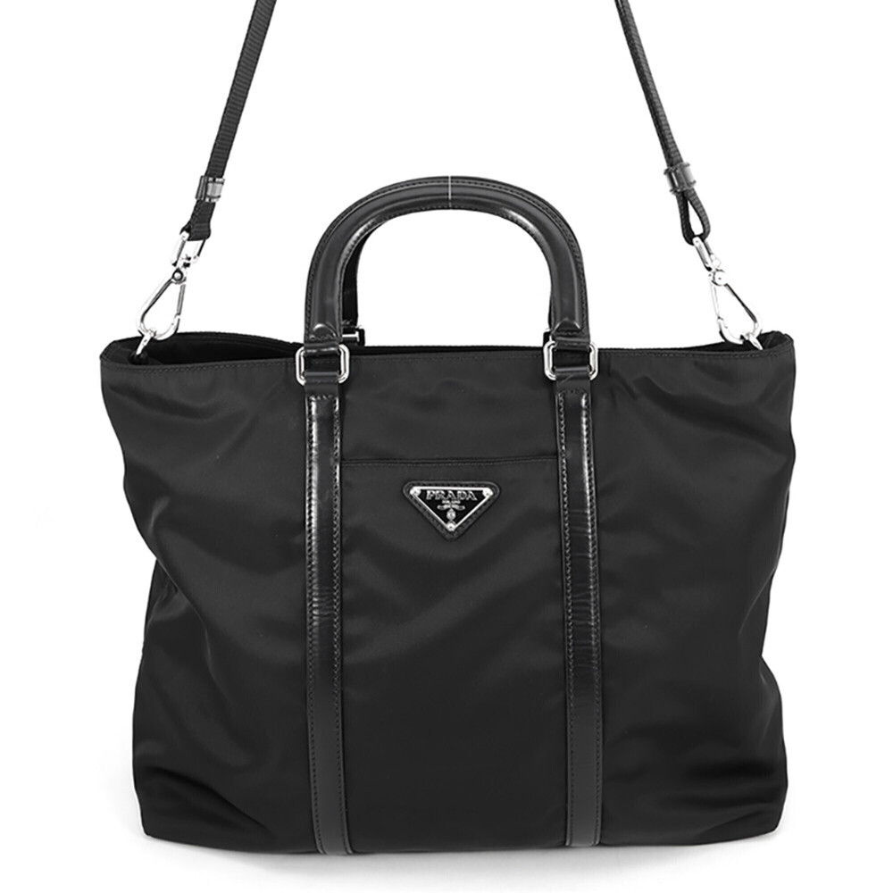 Prada Triangle Tote Bag, Nylon and Leather, B2879N, PRADA 2-way, Black, Handbag,